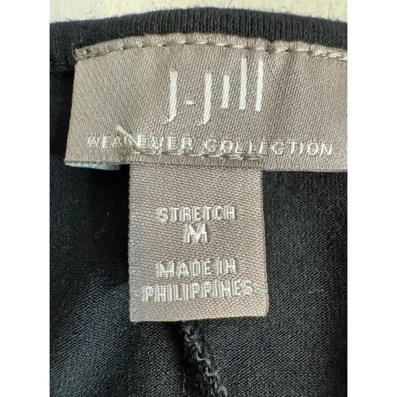 J. Jill knit dress midi black stretch scoop neck elbow sleeve layered drape Sz M - Picture 6 of 8